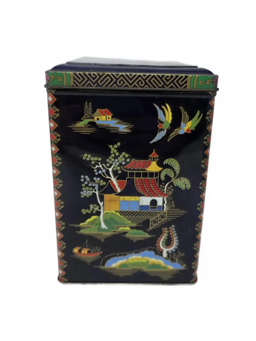 Vintage Daher Asian Style Metal Tea Tin Canister